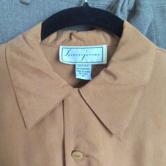 Spenser Jeremy Silk Long-Sleeve Gold Camp Shirt Blouse Size P - Picture 2 of 7